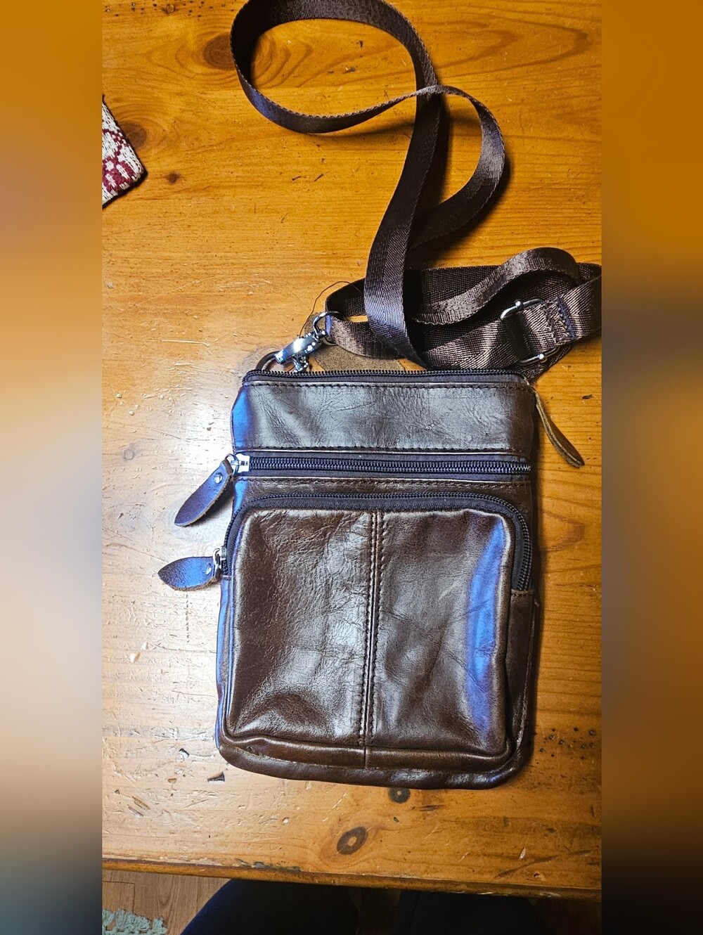 Vintage Men's Compact Brown Leather Messenger Crossbody Bag